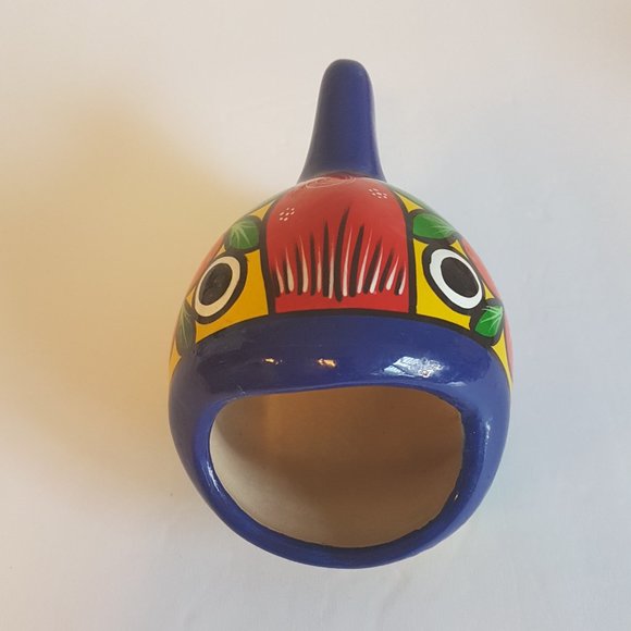 Vintage Mexican Folk Art Ceramic Big Mouth Fish Sponge Holder Hand painted Blue - Picture 14 of 16